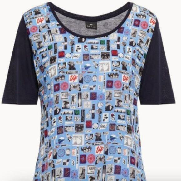 Paul Smith printed silk crepe de chine and modal jersey shirt blue M - Picture 3 of 7